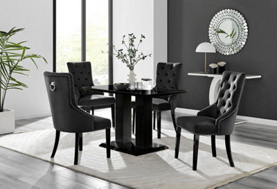 Furniturebox Imperia 4 Modern Black High Gloss Dining Table And 4 Black Belgravia Black Leg Chairs - image 1