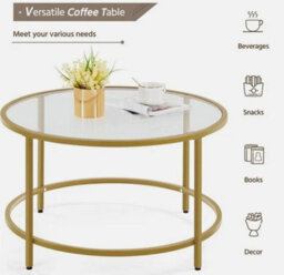Glass Coffee Table Transparent Gold Sofa Table For Living Room For Small Space - thumbnail 6