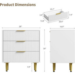 White Modern Bedside Cabinet 3 Drawer Chest Table Nightstand Bedroom Storage Unit - thumbnail 2