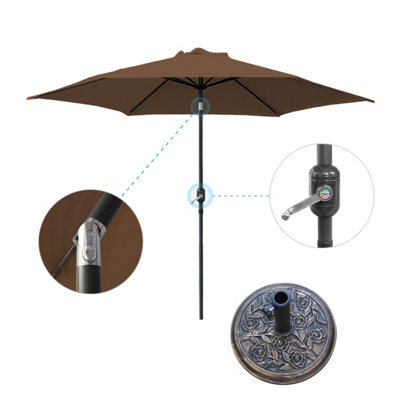 VRUC 2.5M Coffee Outdoor Parasol - Crank Up & Tilt Garden Parasol Umbrella And Base - image 1