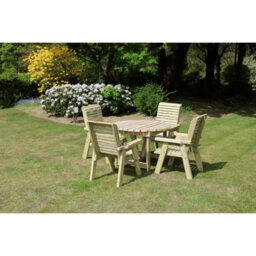 Churnet Valley Garden Furniture Ltd Churnet Valley 4-Seater Ergo Round Dining Set - Handmade Wooden Garden Furniture - thumbnail 4