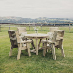 Churnet Valley Garden Furniture Ltd Churnet Valley 4-Seater Ergo Round Dining Set - Handmade Wooden Garden Furniture - thumbnail 1