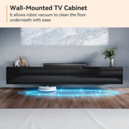Elegant Floating Tv Stand Cabinet, Black Wall-Mounted Tv Unit With Drop-Down Door, 200X40X30Cm - thumbnail 3