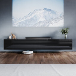 Elegant Floating Tv Stand Cabinet, Black Wall-Mounted Tv Unit With Drop-Down Door, 200X40X30Cm