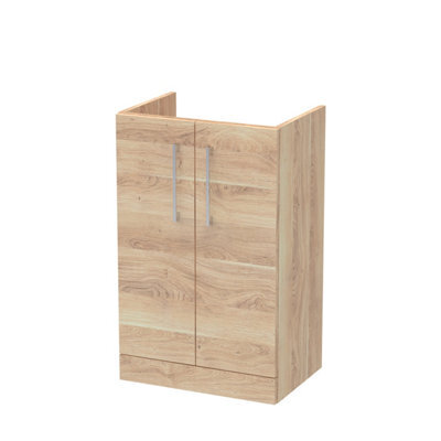 Nuie Hudson Reed Arno Floor Standing Vanity Unit, Durable 2 Soft Close Door Bathroom Sink Vanity Unit With Shelf In Bleached Oak, 500mm - image 1