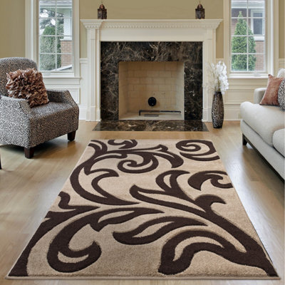 Smart Living Modern Thick Soft Carved Area Rug, Living Room Carpet, Kitchen Floor, Bedroom Soft Rugs 80Cm X 150Cm - Beige Brown - image 1