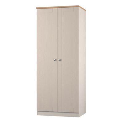 Santander Ready Assembled Traditional Matt Beige & Oak Tall Double Wardrobe (H)1970mm (W)770mm (D)530mm - image 1