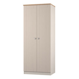Santander Ready Assembled Traditional Matt Beige & Oak Tall Double Wardrobe (H)1970mm (W)770mm (D)530mm - thumbnail 1