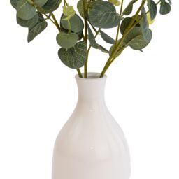 Candlelight Green 25Cm Eucalyptus Stems Artificial Plant In Natural Ceramic Bottle Vase - thumbnail 2