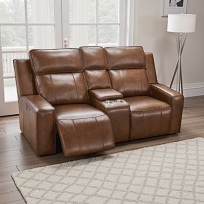 Furnishings For Less UK Barcino Electric Reclining 2 Seater Leather Look Usb Charging Brown - image 1