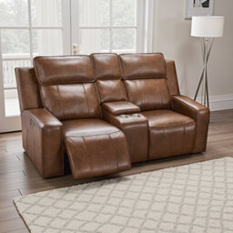 Furnishings For Less UK Barcino Electric Reclining 2 Seater Leather Look Usb Charging Brown - thumbnail 1
