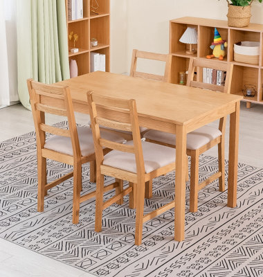 Hallowood Furniture Waverly Oak Dining Table (Tab1200) Set With 4 Small Ladder Back Chairs (Beige Seat) - image 1