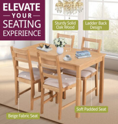 Hallowood Furniture Waverly Oak Dining Table (Tab1200) Set With 4 Small Ladder Back Chairs (Beige Seat) - thumbnail 5