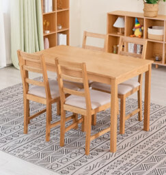 Hallowood Furniture Waverly Oak Dining Table (Tab1200) Set With 4 Small Ladder Back Chairs (Beige Seat) - thumbnail 1