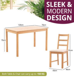 Hallowood Furniture Waverly Oak Dining Table (Tab1200) Set With 4 Small Ladder Back Chairs (Beige Seat) - thumbnail 3