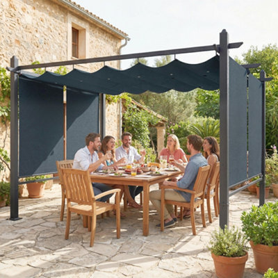 Outsunny Garden Pergola With Retractable Roof Canopy, Dark Grey
