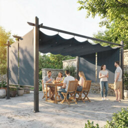 Outsunny Garden Pergola With Retractable Roof Canopy, Dark Grey - thumbnail 9
