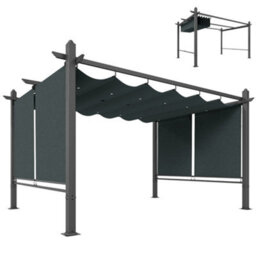 Outsunny Garden Pergola With Retractable Roof Canopy, Dark Grey - thumbnail 2