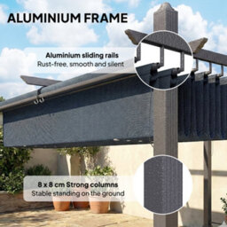 Outsunny Garden Pergola With Retractable Roof Canopy, Dark Grey - thumbnail 6