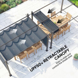 Outsunny Garden Pergola With Retractable Roof Canopy, Dark Grey - thumbnail 5