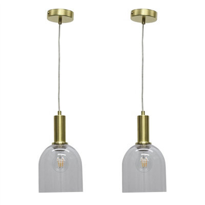 First Choice Lighting Set Of 2 Belten - Clear Glass Cloche Satin Brass Deco Pendant Fittings - image 1