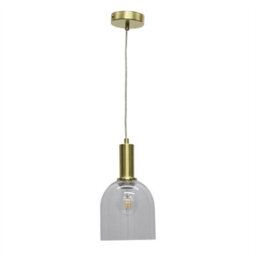 First Choice Lighting Set Of 2 Belten - Clear Glass Cloche Satin Brass Deco Pendant Fittings - thumbnail 2