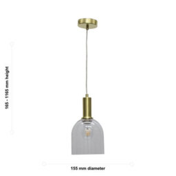 First Choice Lighting Set Of 2 Belten - Clear Glass Cloche Satin Brass Deco Pendant Fittings - thumbnail 6