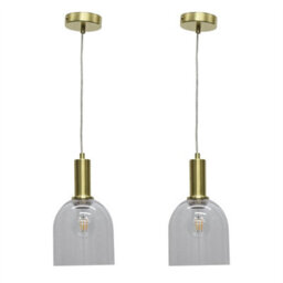 First Choice Lighting Set Of 2 Belten - Clear Glass Cloche Satin Brass Deco Pendant Fittings - thumbnail 1