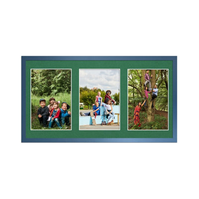 AK Frames 40X20Cm Navy Blue Sleek Multi Photo Frame With Emerald Mount - Holds 3 Apertures (3X) 6X4 Photos - image 1