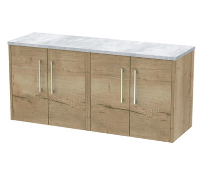 Hudson Reed Juno Wall Hung 4 Soft Close Door Vanity Unit With Laminate Worktop In Autumn Oak Finish, 1200mm - image 1