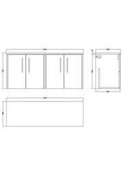Hudson Reed Juno Wall Hung 4 Soft Close Door Vanity Unit With Laminate Worktop In Autumn Oak Finish, 1200mm - thumbnail 4