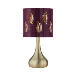 First Choice Lighting Romana - Antique Brass Touch Table Lamp With Burgundy Fern Shade