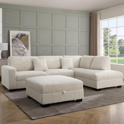 Home Detail Tate Right-Hand Facing Corner Sofa With Storage Footstool, Cream Teddy Jumbo Cord - image 1