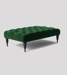Alyana 180Cm Rectangle Ottoman Bench With Wooden Legs- Forest Green Plush Velvet Chesterfield Upholstered Footstool