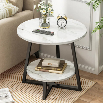 Marble Effect Side Table Round Coffee Table Sofa End Table Living Room Bedroom - image 1