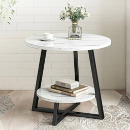 Marble Effect Side Table Round Coffee Table Sofa End Table Living Room Bedroom - thumbnail 4