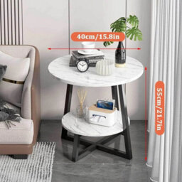 Marble Effect Side Table Round Coffee Table Sofa End Table Living Room Bedroom - thumbnail 2