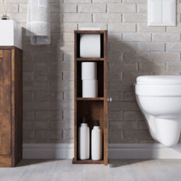 Urbn-Living Urbnliving 3Pcs Rustic Brown Wood Bathroom Unit Under Sink Cabinet Mirror Cupboard Toilet Paper Dispenser Set - thumbnail 3