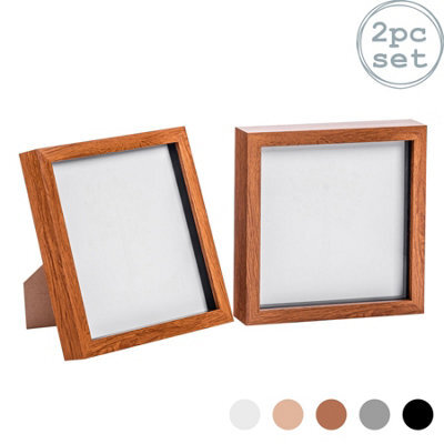"Nicola Spring 8 X 8"" Photo Frames - Dark Wood - 3D Photo Frame Picture Frame Box Portrait Display Case (22.5 X 22.5Cm) Set Of 2" - image 1