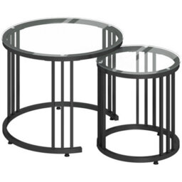 Wyld Haus Kane Set Of 2 Black Round Nesting Tables With Tempered Glass Tops And Carbon Steel Frames - thumbnail 2