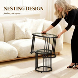 Wyld Haus Kane Set Of 2 Black Round Nesting Tables With Tempered Glass Tops And Carbon Steel Frames - thumbnail 4