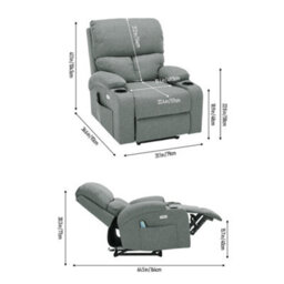 Living And Home Grey Single Sofa Recliner Armchair Reclining Chair With Massage & Heat - thumbnail 8