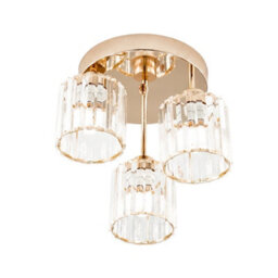 Living And Home 3-Light Gold Crystal Ceiling Light Fixture,crystal Glass Shade - thumbnail 2