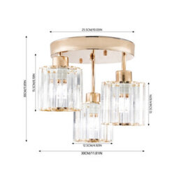 Living And Home 3-Light Gold Crystal Ceiling Light Fixture,crystal Glass Shade - thumbnail 7