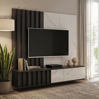 Arte Noir Ii Entertainment Unit Graphite Oak Marble White For Tvs Up To 70In - image 1
