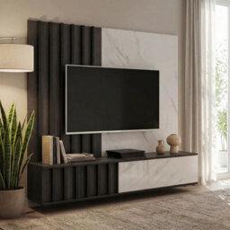 Arte Noir Ii Entertainment Unit Graphite Oak Marble White For Tvs Up To 70In