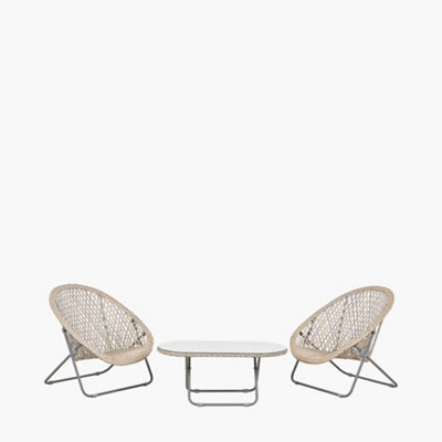 Pacific Lifestyle Tobs Pe Rattan Bistro Set Foldable Natural Outdoor Garden Chairs And Tempered Glass Table - image 1
