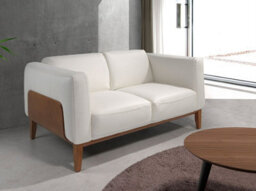 Angel Cerda Elegant White Leather 2-Seater Sofa With Walnut Trim - thumbnail 2