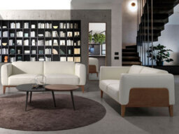 Angel Cerda Elegant White Leather 2-Seater Sofa With Walnut Trim - thumbnail 3