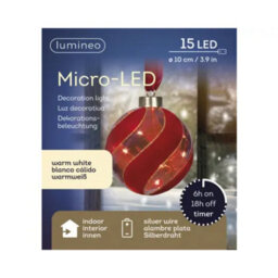 Kaemingk Micro Led Red Christmas Tree 10Cm Ball Hanging Ornament Steady Warm Light Indoor - thumbnail 3